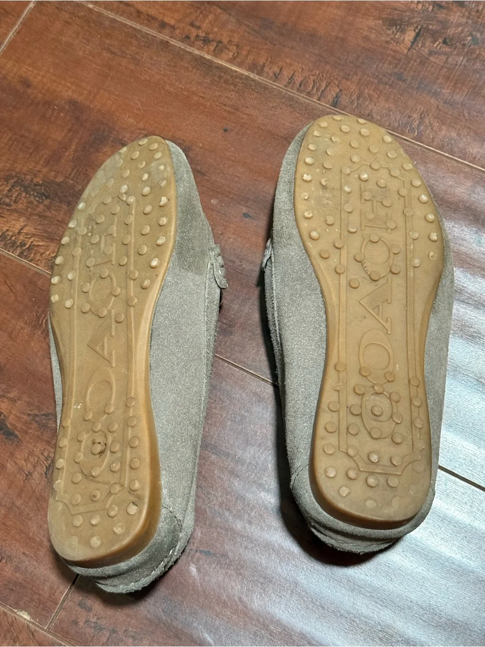 Coach Taupe Suede Loafers with Metal logo